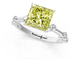 White gold Fancy Yellow Princess  Solitaire Diamond Ring with Bezel Set Side Stones and Prong Setting_1