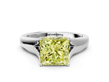 White gold Fancy Yellow Princess  Solitaire Diamond Ring with Cathedral Band and Four-Prong Setting_29
