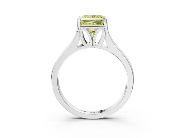 White gold Fancy Yellow Princess  Solitaire Diamond Ring with Cathedral Band and Four-Prong Setting