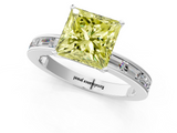 White gold Fancy Yellow Princess  Solitaire Diamond Ring with Channel-Set Baguette Band and Four-Prong Setting_1