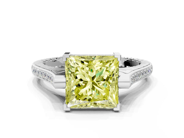 White Gold Princess Cut Vintage Cathedral Engagement Ring Setting for Fancy Yellow Center