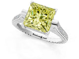 White gold Fancy Yellow Princess  Solitaire Diamond Ring with Channel Set Band and Bezel Prong Setting_57