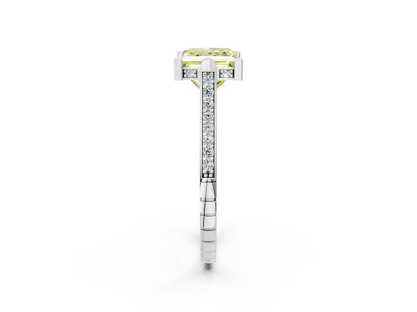 Platinum Fancy Yellow Princess  Solitaire Diamond Ring with Channel Set Band and Bezel Prong Setting