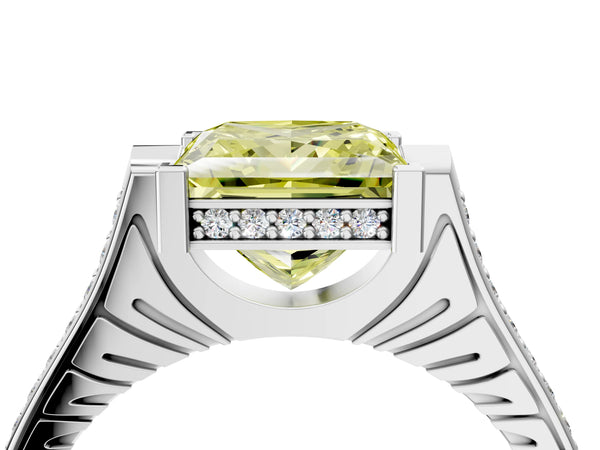 Platinum Fancy Yellow Princess  Solitaire Diamond Ring with Channel Set Band and Bezel Prong Setting
