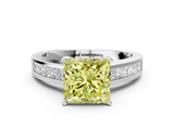 White gold Fancy Yellow Princess  Solitaire Diamond Ring with Channel-Set Band and Four-Prong Setting_3