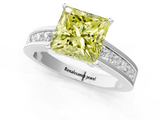 White gold Fancy Yellow Princess  Solitaire Diamond Ring with Channel-Set Band and Four-Prong Setting_4