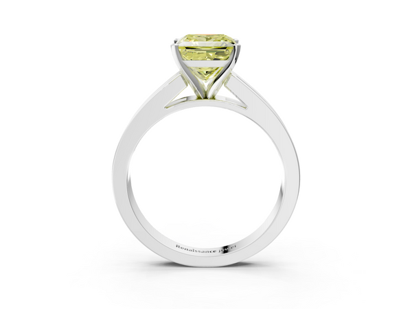 Platinum Fancy Yellow Princess  Solitaire Diamond Ring with Channel-Set Band and Four-Prong Setting