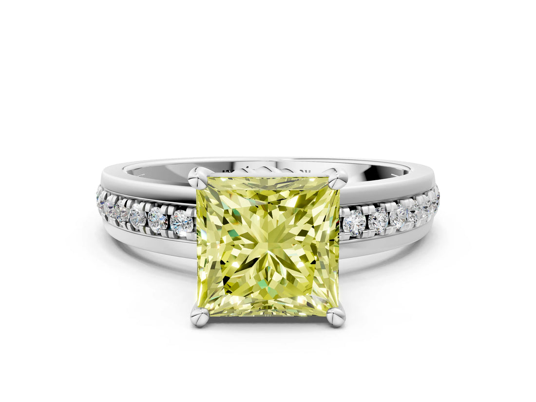 White gold Fancy Yellow Princess  Solitaire Diamond Ring with Channel Set Band and Six-Prong Setting_52