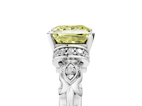 White gold Fancy Yellow Princess  Solitaire Diamond Ring with Filigree Band and Four-Prong Setting_5