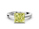 White gold Fancy Yellow Princess  Solitaire Diamond Ring with Four-Prong Setting and Classic Band_3