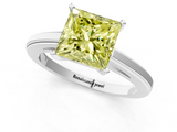 White gold Fancy Yellow Princess  Solitaire Diamond Ring with Four-Prong Setting and Classic Band_4