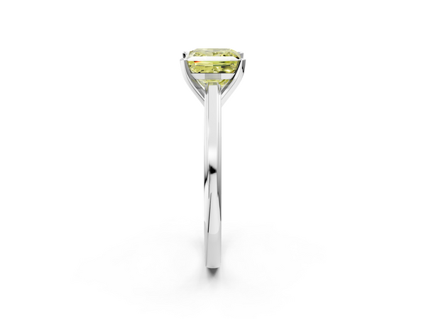 White gold Fancy Yellow Princess  Solitaire Diamond Ring with Four-Prong Setting and Classic Band