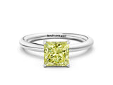 White gold Fancy Yellow Princess  Solitaire Diamond Ring with Four-Prong Setting on a Plain Band_32