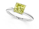 White gold Fancy Yellow Princess  Solitaire Diamond Ring with Four-Prong Setting on a Plain Band_33