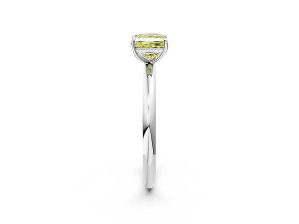 White gold Fancy Yellow Princess  Solitaire Diamond Ring with Four-Prong Setting on a Plain Band