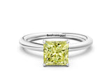 White gold Fancy Yellow Princess  Solitaire Diamond Ring with Four-Prong Setting on a Plain Band_44