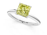 White gold Fancy Yellow Princess  Solitaire Diamond Ring with Four-Prong Setting on a Plain Band_45