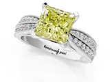 White gold Fancy Yellow Princess  Solitaire Diamond Ring with Milgrain Pavé Band and Four-Prong Setting_21