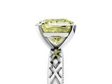 White gold Fancy Yellow Princess  Solitaire Diamond Ring with Milgrain and Black Enamel X Pattern Band_34