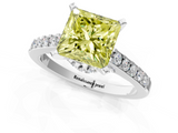 White gold Fancy Yellow Princess  Solitaire Diamond Ring with Pavé Band and Four-Prong Setting_1
