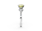 White gold Fancy Yellow Princess  Solitaire Diamond Ring with Pavé Band and Four-Prong Setting_2