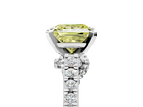 White gold Fancy Yellow Princess  Solitaire Diamond Ring with Pavé Band and Four-Prong Setting_5