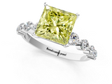 White gold Fancy Yellow Princess  Solitaire Diamond Ring with Pave Band and Four-Prong Setting_1