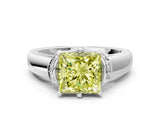 White gold Fancy Yellow Princess  Solitaire Diamond Ring with Pave Band and Six-Prong Setting_90