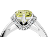 White gold Fancy Yellow Princess  Solitaire Diamond Ring with Pave Band and Six-Prong Setting_90
