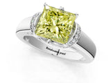 White gold Fancy Yellow Princess  Solitaire Diamond Ring with Pave Band and Six-Prong Setting_91