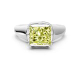 White gold Fancy Yellow Princess  Solitaire Diamond Ring with Six-Prong Cathedral Setting_32