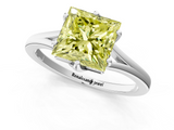 White gold Fancy Yellow Princess  Solitaire Diamond Ring with Six-Prong Setting and Tapered Band_1