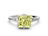 White gold Fancy Yellow Princess  Solitaire Diamond Ring with Six-Prong Setting and Tapered Band