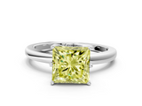 White gold Fancy Yellow Princess  Solitaire Diamond Ring with Six-Prong Setting on a Classic Band