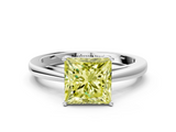 White gold Fancy Yellow Princess  Solitaire Diamond Ring with Split Shank and Four-Prong Setting