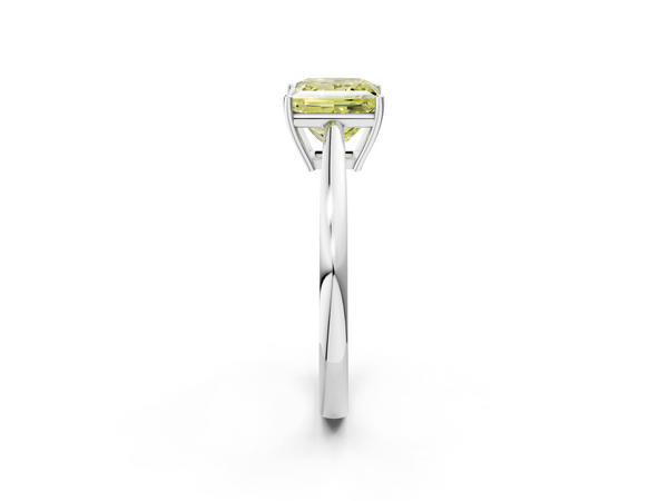 Platinum Fancy Yellow Princess  Solitaire Diamond Ring with Split Shank and Four-Prong Setting