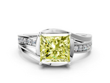 White gold Fancy Yellow Princess  Solitaire Diamond Ring with Split Shank and Prong Setting_17