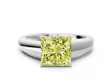 White gold Fancy Yellow Princess  Solitaire Diamond Ring with Tapered Band and Four-Prong Setting_47