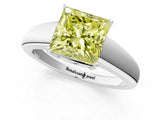 White gold Fancy Yellow Princess  Solitaire Diamond Ring with Tapered Band and Four-Prong Setting_49
