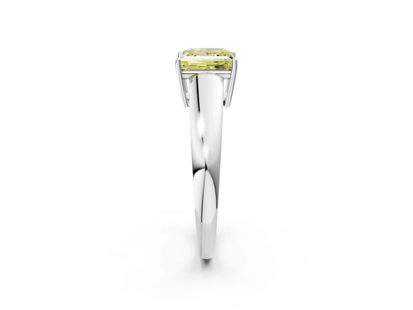 Platinum Fancy Yellow Princess  Solitaire Diamond Ring with Tapered Band and Four-Prong Setting