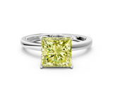 White gold Fancy Yellow Princess  Solitaire Diamond Ring with Thin Band and Four-Prong Setting