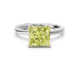 White gold Fancy Yellow Princess  Solitaire Diamond Ring with Thin Band and Four-Prong Setting_60