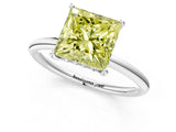 White gold Fancy Yellow Princess  Solitaire Diamond Ring with a Classic Band and Four-Prong Setting 2