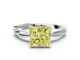 White gold Fancy Yellow Princess  Solitaire Diamond Twisted Band with Four-Prong Setting