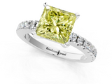 White gold Fancy Yellow Princess  Solitaire Diamond with Pavé Band and Four-Prong Setting_1