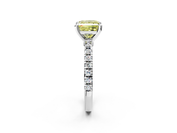 Platinum Fancy Yellow Princess  Solitaire Diamond with Pavé Band and Four-Prong Setting