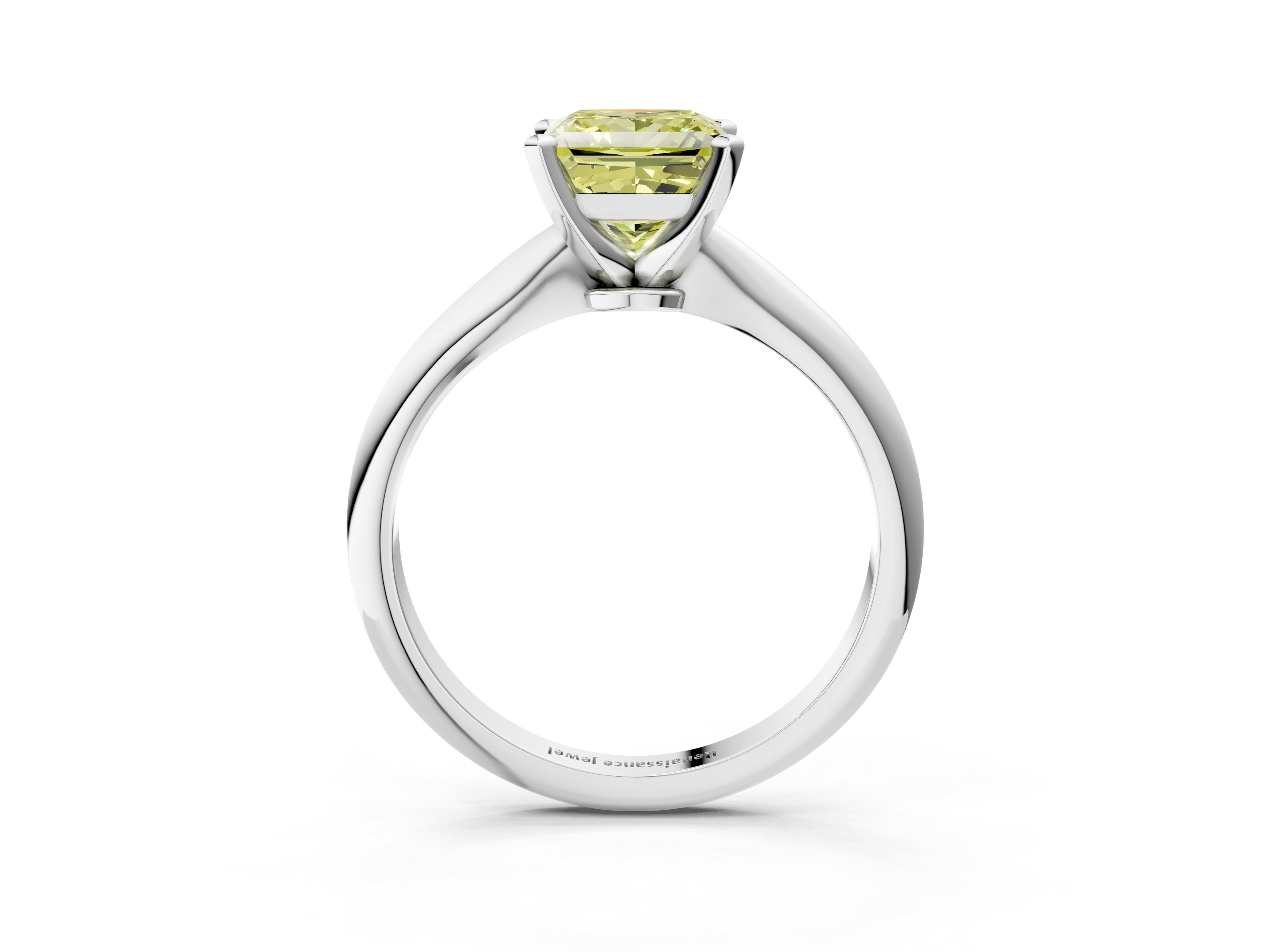 White gold Fancy Yellow Princess  Solitaire Engagement Ring with Classic Band and Four-Prong Setting_3