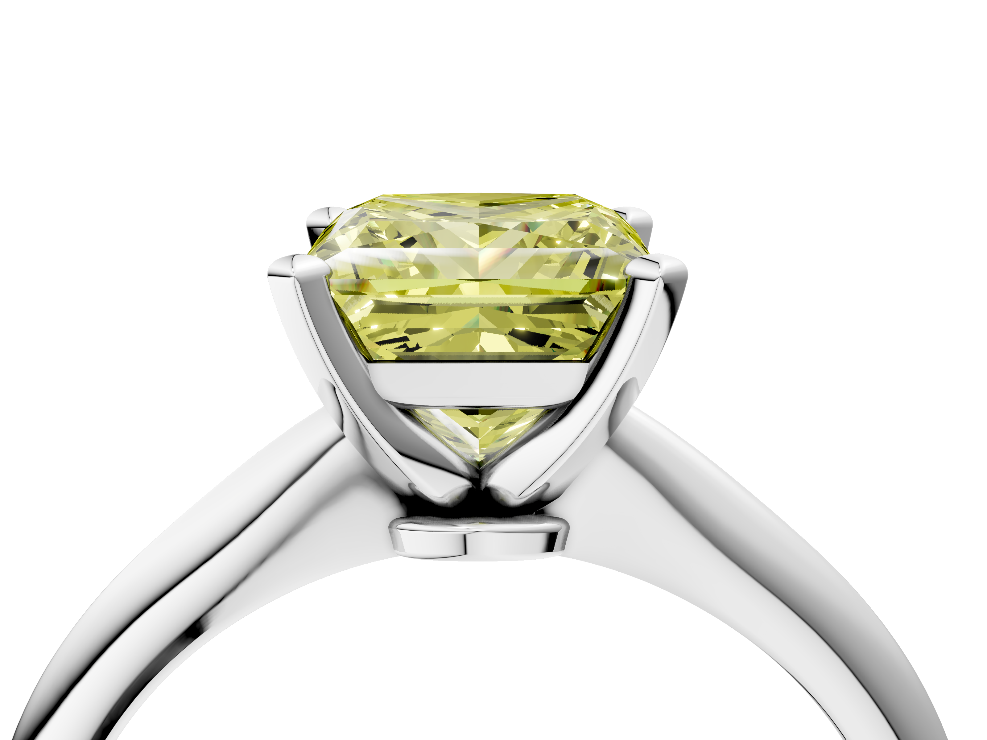 White gold Fancy Yellow Princess  Solitaire Engagement Ring with Classic Band and Four-Prong Setting_4