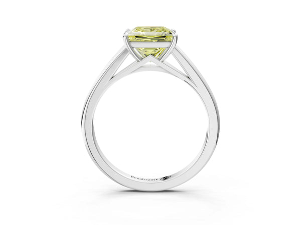 White gold Fancy Yellow Princess  Solitaire Engagement Ring with Four-Prong Setting and Classic Band