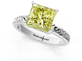 White gold Fancy Yellow Princess  Solitaire Engagement Ring with Scrollwork Band and Four-Prong Setting_1